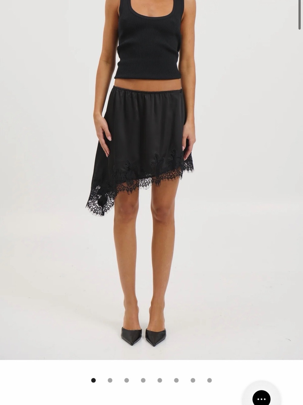 Asymmetric Black Lace-Trim Skirt